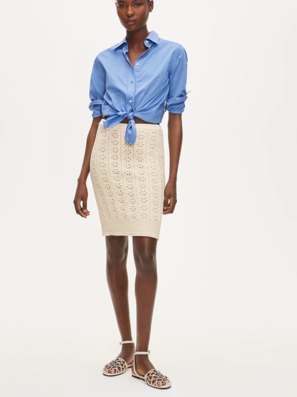 J crew rutabaga Pointelle-knit knee-length skirt in cotton